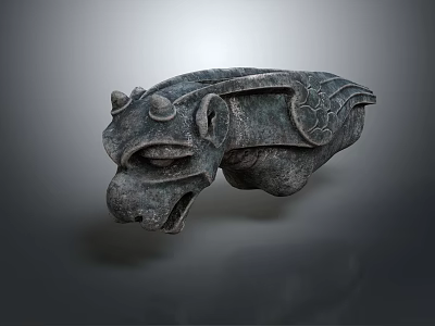 Mythical Animal Lying Stone Sculpture With Intricate Carving Patterns And Ancient Style 3d model