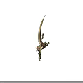 Unique Fantasy Weapon Featuring Tree Branches Animal Skull Green Leaves Glowing Lights And Blue Background