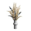 Decorative Ornament Set With Dried Flower Bouquet And Gray Minimalist Vase