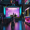 Neon Lit KTV Room With Sofas TV And Drinks 3d model