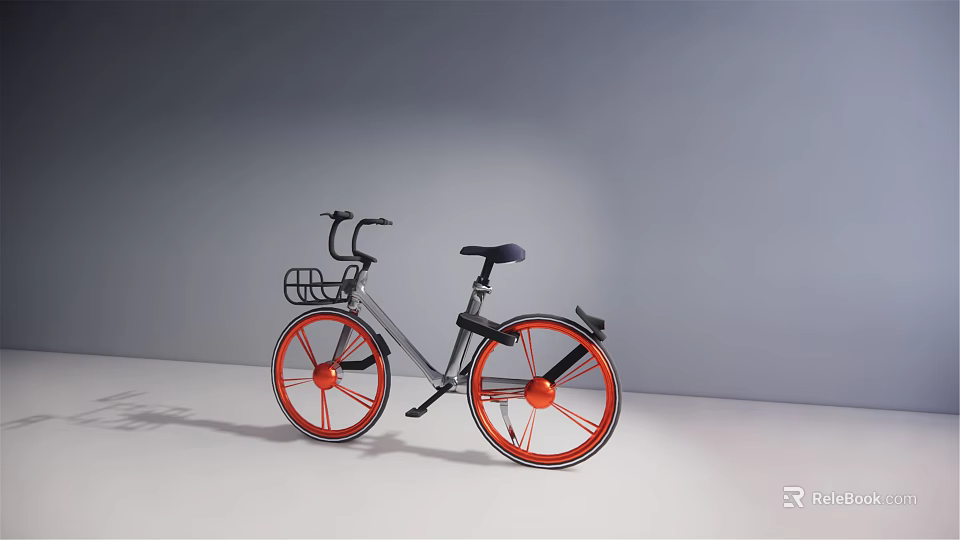 Modern Bicycle Design Featuring Silver Frame Red Wheels And Black Front Basket 3d model 