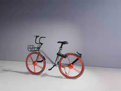 Modern Bicycle Design Featuring Silver Frame Red Wheels And Black Front Basket 3d model