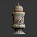 Ornate Decorative Jar Featuring Colorful Patterns Lid And Detailed Figures 3d model