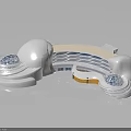 Futuristic Architectural Design Featuring White Curved Shapes Blue Decorative Elements And Circular Layout 3d model
