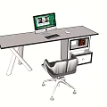Modern Office Desk With Computer Monitor Keyboard Mouse Drawer Cabinet And Chair