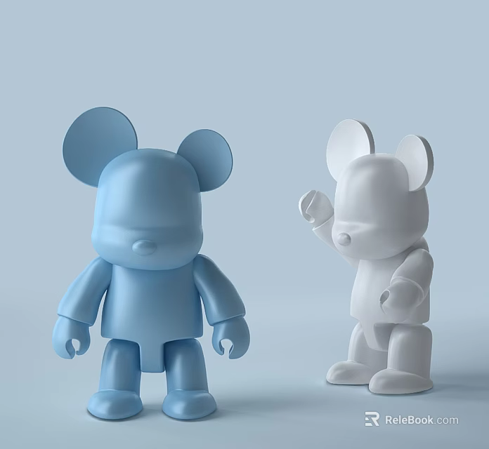 Two Blue and White Mickey Mouse Style Dolls With Big Ears Standing and Waving 3d model 