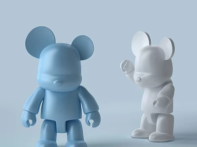 Two Blue and White Mickey Mouse Style Dolls With Big Ears Standing and Waving 3d model