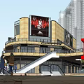 Vibrant Urban Commercial Street With Modern Glass Facade Building Shoppers And Pedestrians