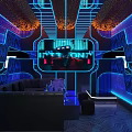 Modern KTV Interior Design With Neon Lights Sofa And Large Screen 3d model