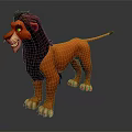 Cartoon Style 3D Lion Model With Brown Mane Green Eyes And Standing Pose