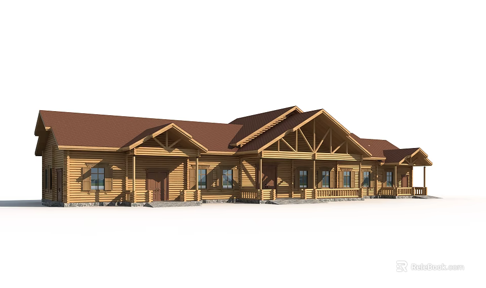 Wooden House Exterior Design With Gabled Roof Porch And Wooden Windows 3d model 