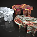 Sofa Coffee Table Set With Modern Multicolor Marble Design And Unique Living Room Style