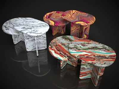 Sofa Coffee Table Set With Modern Multicolor Marble Design And Unique Living Room Style 3d model