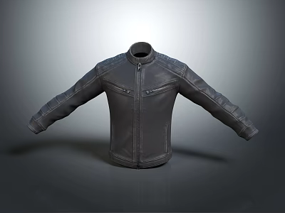 Stylish Black Leather Jacket With Zipper Closure Stitched Details And Stand Collar 3d model
