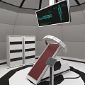 Futuristic Detection Equipment With Display Screen And Scanner In Circular Room