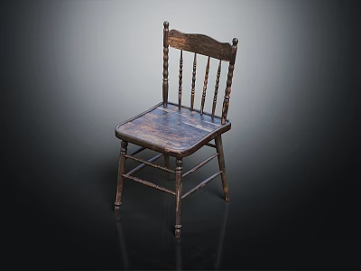 Vintage Wooden Chair With Carved Backrest Straight Legs And Visible Wood Grain 3d model