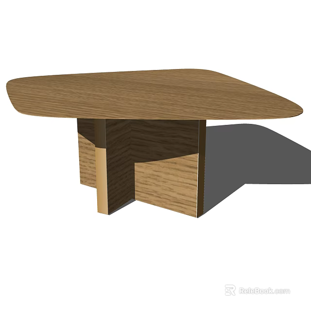 Contemporary Wooden Desk Design With Geometric Base And Smooth Tabletop 3d model 