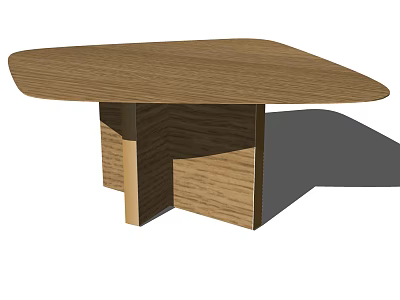 Contemporary Wooden Desk Design With Geometric Base And Smooth Tabletop 3d model