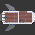 Colorful Blue And White Toy Boat With Chimney Deck Stairs And Round Windows