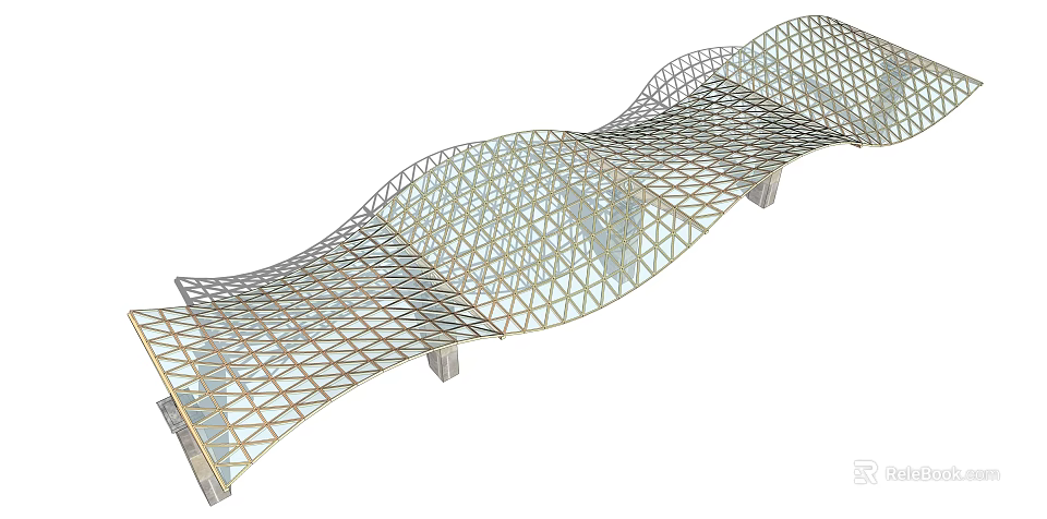 Wavy Grid Shade Structure With Modern Architectural Design And Unique Curved Metal Frame 3d model 