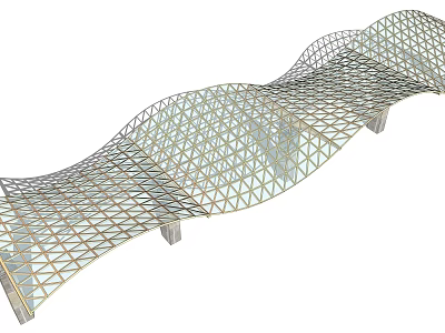 Wavy Grid Shade Structure With Modern Architectural Design And Unique Curved Metal Frame 3d model