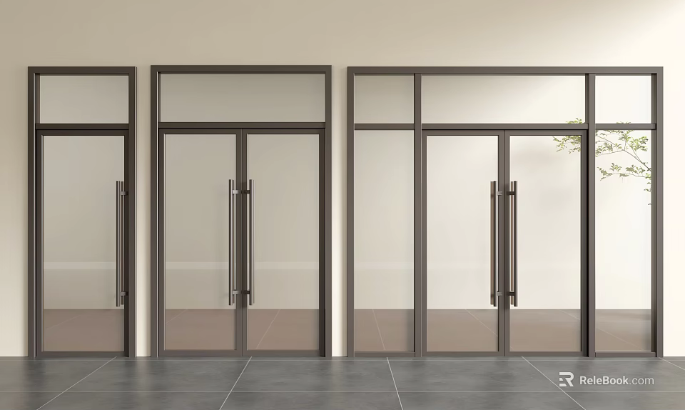 Modern Glass Doors With Black Frames And Metal Handles In Minimalist Interior 3d model 