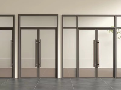 Modern Glass Doors With Black Frames And Metal Handles In Minimalist Interior 3d model