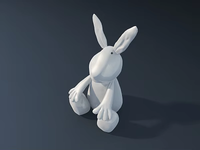 White Rabbit Doll With Long Ears Sitting Pose And Minimalist Design On Dark Background 3d model