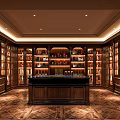 Elegant Wine Cellar Interior With Wooden Racks Central Bar And Displayed Bottles