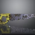 Old Rusty Saw With Yellow Handle On Black Surface And Reflection
