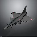 Detailed Aerospace Fighter Jet Scale Model in Gray with Red Insignia and Extended Landing Gear