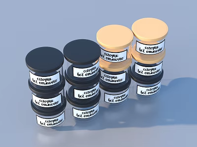Daily Life Amino Acid Supplement Jars With Black Gold Lids Stacked Arrangement 3d model