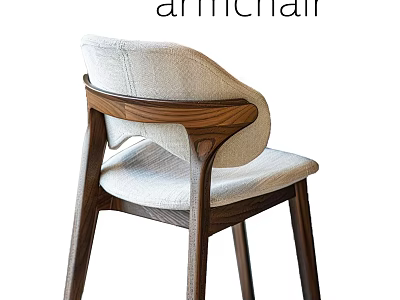 Modern Dining Chair With Wooden Frame Fabric Upholstery And Curved Backrest Design 3d model