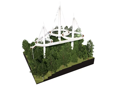 Garden Landscape With Spiral Elevated Walkway And Supporting Pillars Surrounded By Trees 3d model