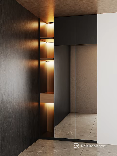Modern Black Wooden Storage Lockers With Built In Lighting And Sleek Design 3d model 
