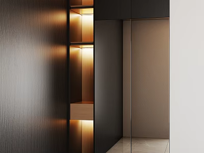 Modern Black Wooden Storage Lockers With Built In Lighting And Sleek Design 3d model