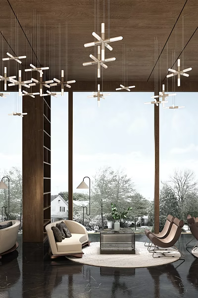 Modern Cozy Lounge Area Design With Comfortable Seating And Soft Lighting 3d model