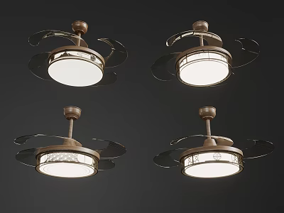 Modern Ceiling Fan Lights With Metal Frame And Glass Shade Design 3d model