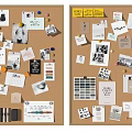 Corkboard With Photos Notes Cards Pens And Color Palette For Organization