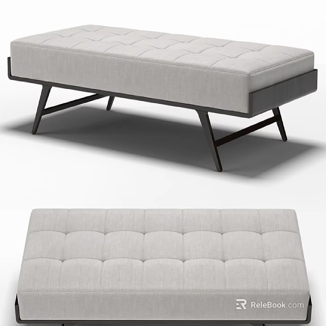 Modern Gray Tufted Chaise Lounge With Black Metal Legs And Comfortable Design 3d model 