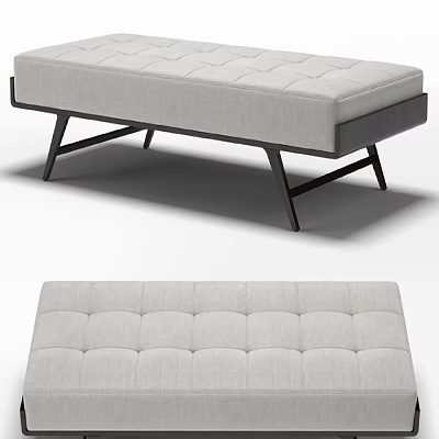 Modern Gray Tufted Chaise Lounge With Black Metal Legs And Comfortable Design 3d model