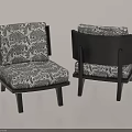 Modern Accent Chair With Patterned Fabric Seat Backrest And Solid Wooden Frame Design 3d model