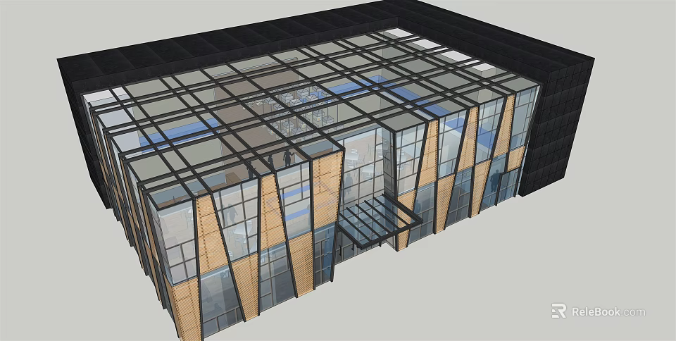 Modern Sales Office Building Exterior Design With Glass Curtain Wall And Steel Structure 3d model 