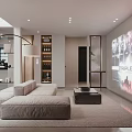 Modern Home Theater Room Interior With Seating And Record Wall 3d model
