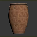 Decorative Reddish Brown Clay Vase With Wavy Patterns And Handles