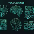 Tech Style Circuit Board Wall Decor with Vector Art Geometric Shapes Turquoise Tones Black Background