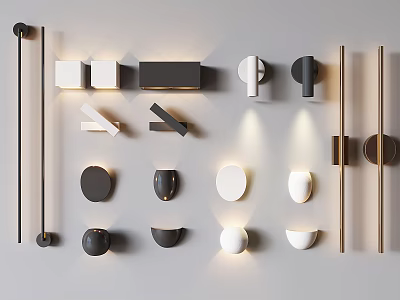 Modern Wall Lamps Featuring Various Shapes Designs And Colors For Home Decor 3d model