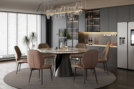 Modern Light Luxury Restaurant Marble Dining Table and Chair Combination Light Luxury Dining Table Rock Board Dining Table Leather Dining Chair Cabinet Wine Cabinet 3d model