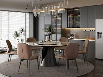 Modern Light Luxury Restaurant Marble Dining Table and Chair Combination Light Luxury Dining Table Rock Board Dining Table Leather Dining Chair Cabinet Wine Cabinet 3d model