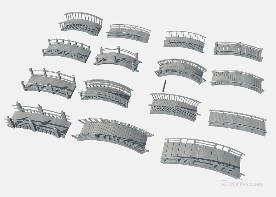 Various Bridge Models Showcasing Diverse Designs Shapes And Railing Styles 3d model